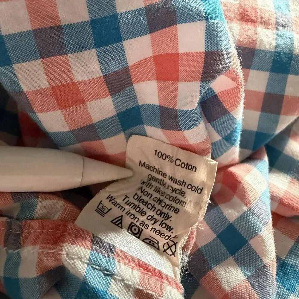J Crew Shirt Medium Red Blue Button Up Ludlow Gingham Check Preppy Office Mens